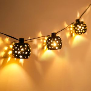 Lantern String Lights with 10 Clear G40 Bulbs and Star Plastic Lamp Shades, Indoor Outdoor String Lights for Patio Yard Christmas Decor