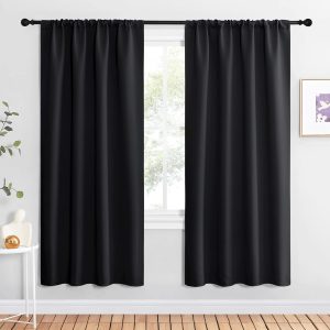 NICETOWN Halloween Living Room Blackout Shades - All Season Rod Pocket Thermal Insulated Solid Blackout Curtains/Drapes for Living Room (Set of 2, 42 inches by 72 Inch, Black)