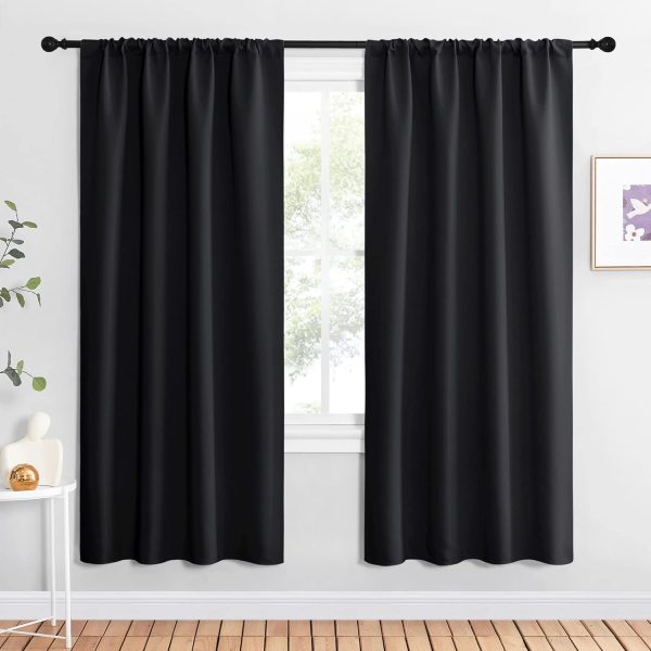 NICETOWN Halloween Living Room Blackout Shades - All Season Rod Pocket Thermal Insulated Solid Blackout Curtains/Drapes for Living Room (Set of 2, 42 inches by 72 Inch, Black)