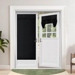 OutdoorLines Blackout French Door Curtains, Privacy Thermal Insulated Tie up Glass Shades, Easy to Install Tricia Window Drapes, Front Door Curtain, W26 x L68 inch, Black, 1 Panel