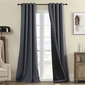 Rutterllow 100% Blackout 340 GSM Curtains 2 Panels, Full Shade 84 Inches Long Complete Drapes for Living Room, Dark Grey Thermal Insulated Bedroom Window Treatment Drapes (Gray, 52 x 84 inch)