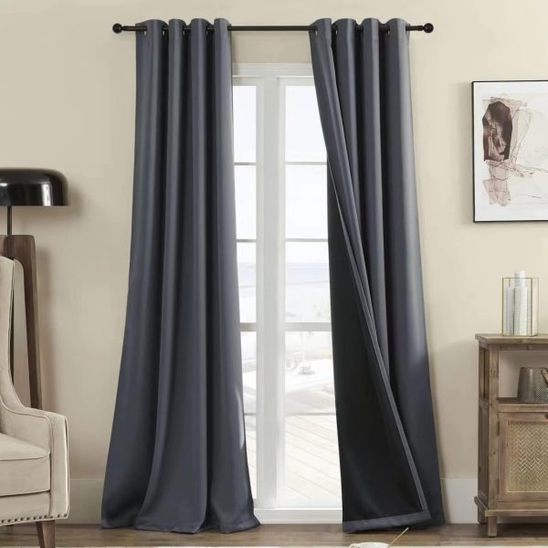 Rutterllow 100% Blackout 340 GSM Curtains 2 Panels, Full Shade 84 Inches Long Complete Drapes for Living Room, Dark Grey Thermal Insulated Bedroom Window Treatment Drapes (Gray, 52 x 84 inch)