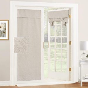 RYB HOME Tricia Room Darkening Curtains for French Door, Nature Linen Blended Privacy Curtains and Drapes Roll Up Blinds for Sightseeing and Window Decor, W26 x L69 inch, 1 Pc, Khaki