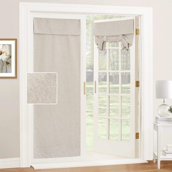 RYB HOME Tricia Room Darkening Curtains for French Door, Nature Linen Blended Privacy Curtains and Drapes Roll Up Blinds for Sightseeing and Window Decor, W26 x L69 inch, 1 Pc, Khaki