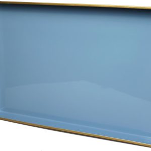 Spsyrine Blue Decorative Tray, Elegant Plastic ServingTray with Handles, Coffee Table Tray for Ottoman, Living Room, Home Decor 15.6" X 10.2"