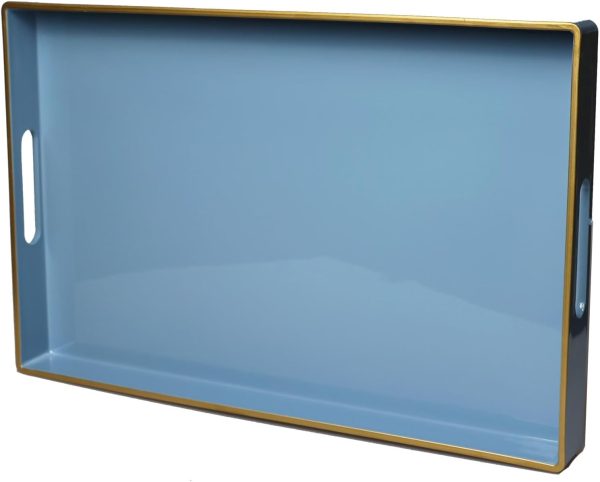 Spsyrine Blue Decorative Tray, Elegant Plastic ServingTray with Handles, Coffee Table Tray for Ottoman, Living Room, Home Decor 15.6" X 10.2"