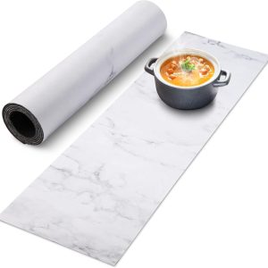 Trivet Table Runner Hot Plates Mat 12 X 40 Inch Heat Resistant Table Protector Waterproof Decorative Farmhouse Kitchen Trivets Counter Heat Proof Placemats for Hot Dishes (Marble)